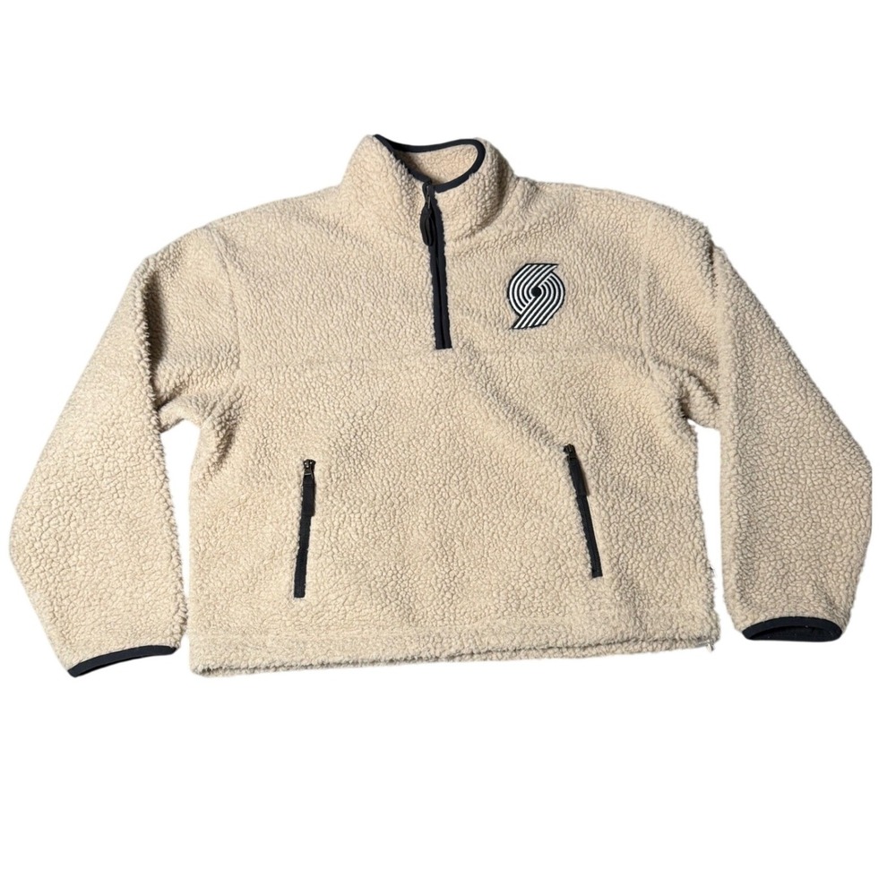 47 Brand Portland Trail Blazers Sherpa Fleece Quarter Zip Pullover Cream Small